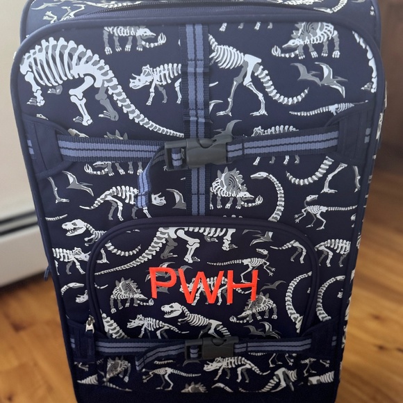 Pottery Barn Kids MacKenzie Large Spinner Luggage Gloves in the Dark Dino Print - Picture 1 of 6